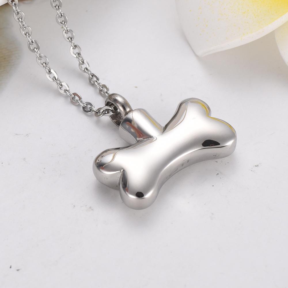 Cremation Necklace - Dog Bone Shaped Cremation Urn Necklace With Paw Print