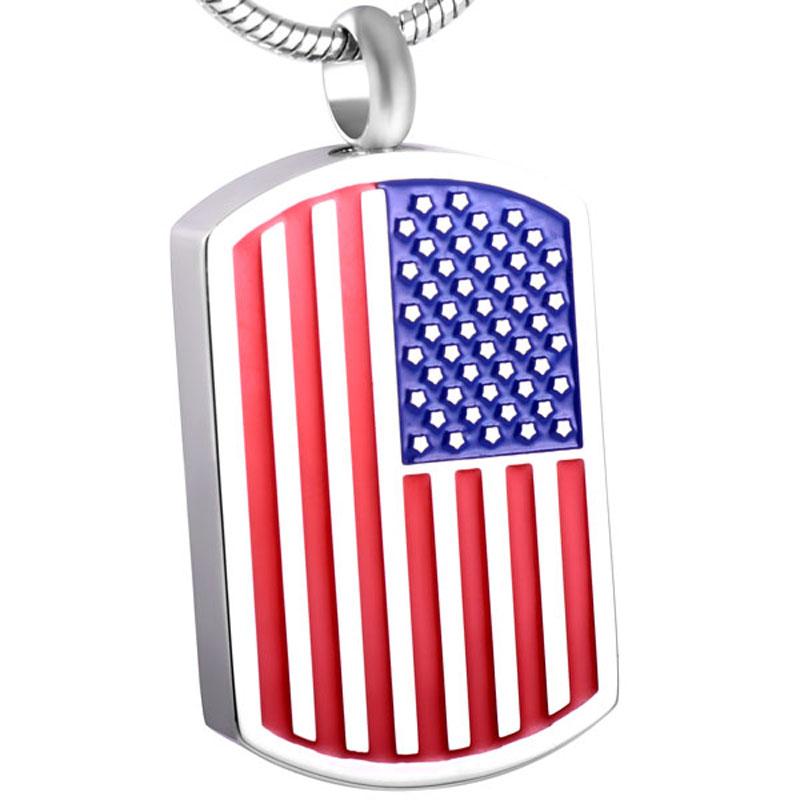 Cremation Necklace - Dog Tag With American Flag Cremation Urn Necklace