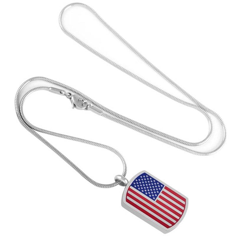 Cremation Necklace - Dog Tag With American Flag Cremation Urn Necklace