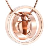 Cremation Necklace - Dual Circle Around Heart Cremation Urn Necklace