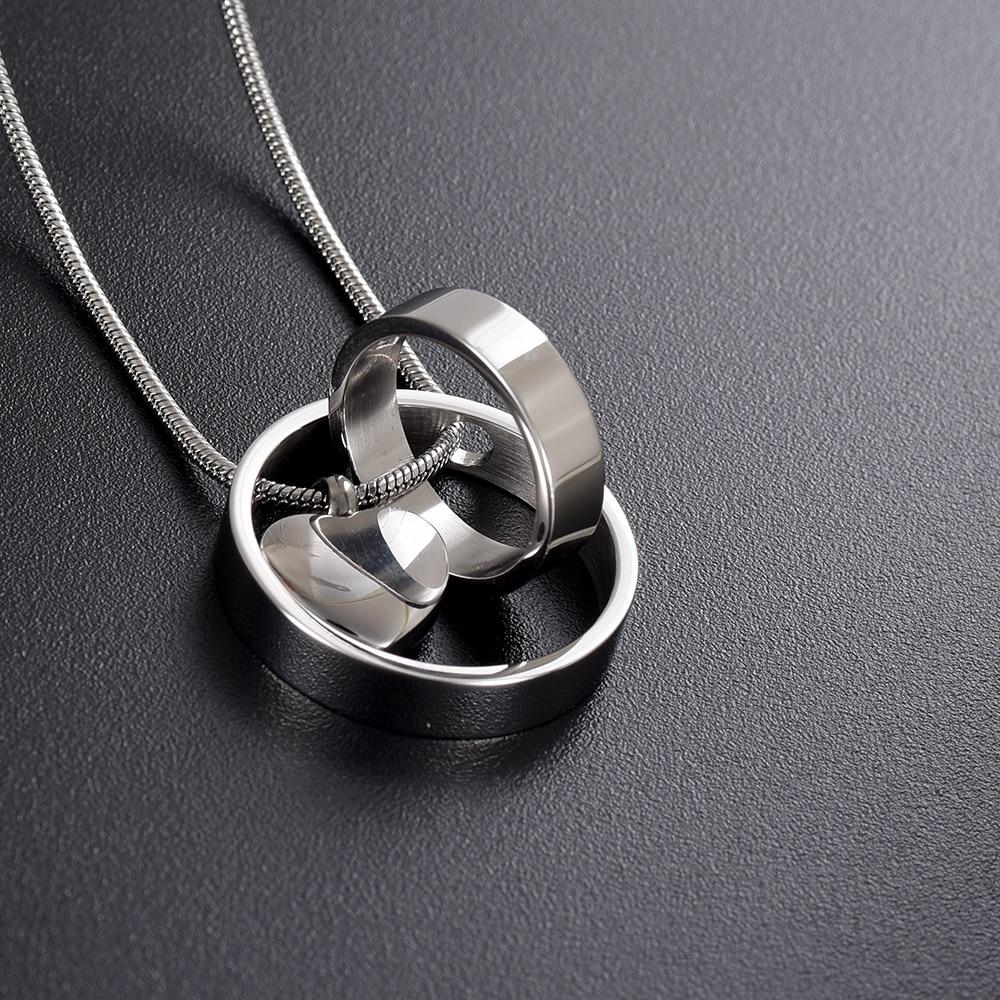 Cremation Necklace - Dual Circle Around Heart Cremation Urn Necklace