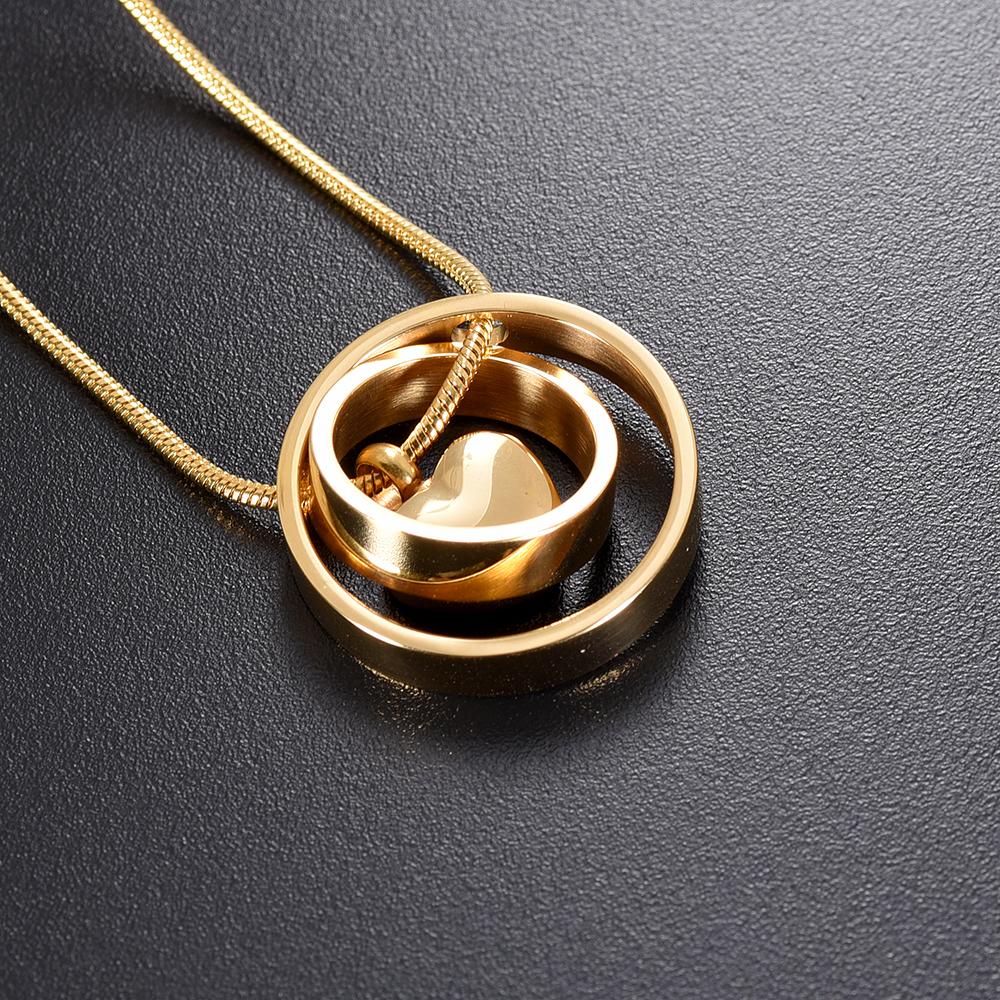 Cremation Necklace - Dual Circle Around Heart Cremation Urn Necklace