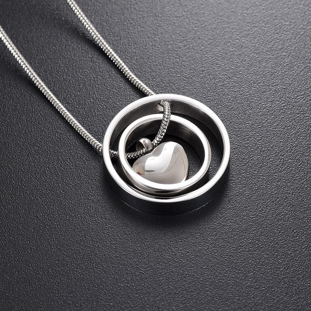 Cremation Necklace - Dual Circle Around Heart Cremation Urn Necklace