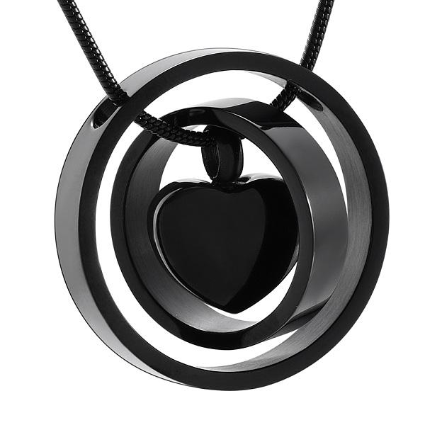 Cremation Necklace - Dual Circle Around Heart Cremation Urn Necklace