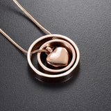 Cremation Necklace - Dual Circle Around Heart Cremation Urn Necklace