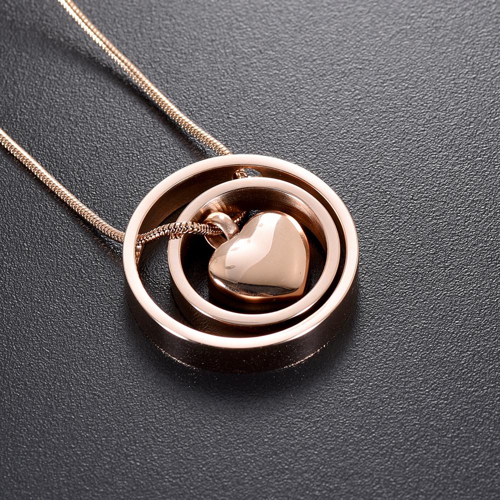 Cremation Necklace - Dual Circle Around Heart Cremation Urn Necklace