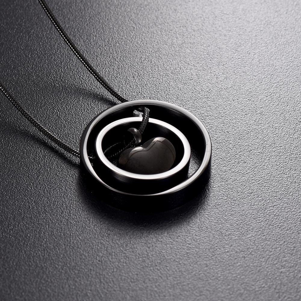 Cremation Necklace - Dual Circle Around Heart Cremation Urn Necklace