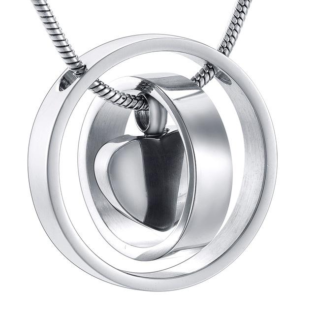 Cremation Necklace - Dual Circle Around Heart Cremation Urn Necklace