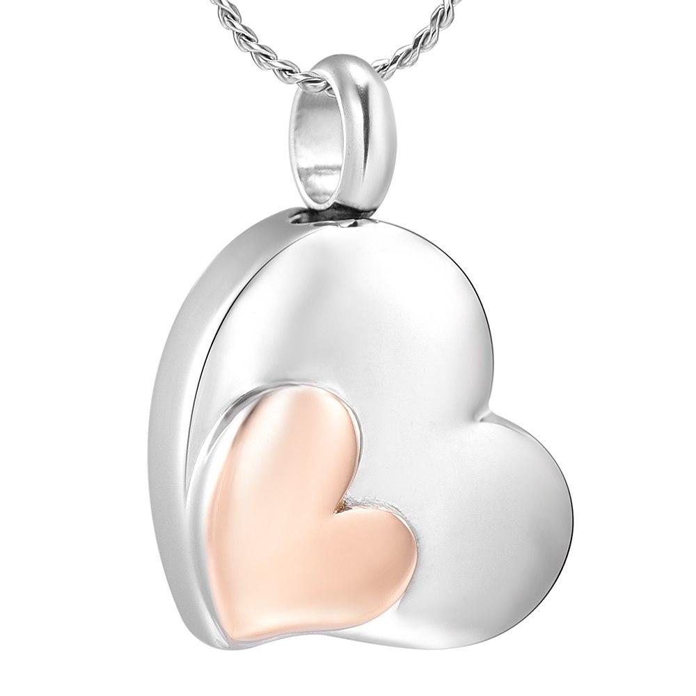 Cremation Necklace - Dual Heart Shaped Cremation Urn Necklace