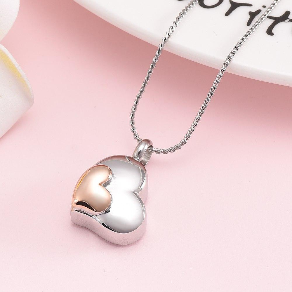 Cremation Necklace - Dual Heart Shaped Cremation Urn Necklace