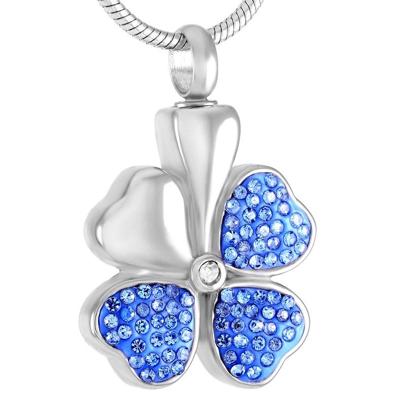 Cremation Necklace - Four Leaf Clover Cremation Urn Necklace With Rhinestones
