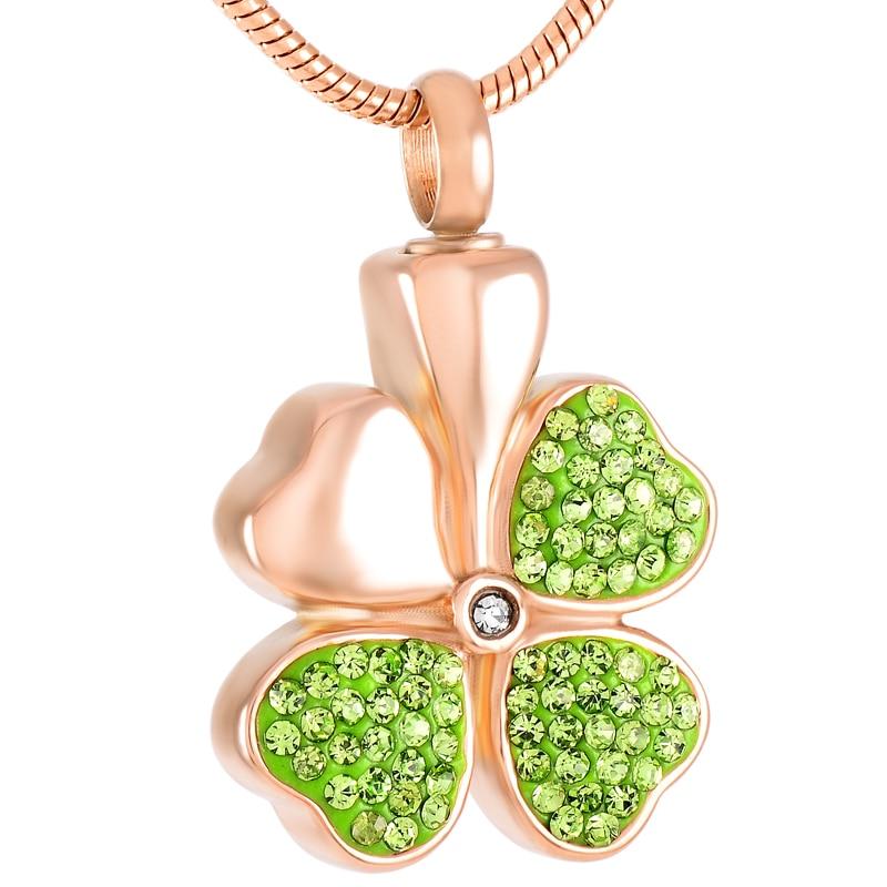 Cremation Necklace - Four Leaf Clover Cremation Urn Necklace With Rhinestones