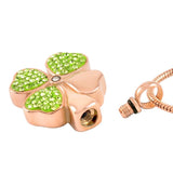 Cremation Necklace - Four Leaf Clover Cremation Urn Necklace With Rhinestones
