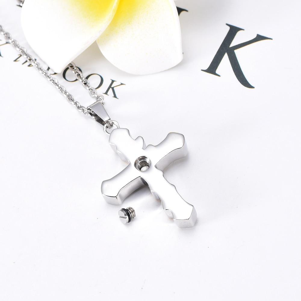 Cremation Necklace - Gold Flower & Silver Cross Cremation Urn Jewelry With Red Rhinestones