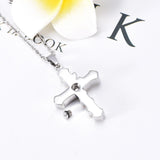 Cremation Necklace - Gold Flower & Silver Cross Cremation Urn Jewelry With Red Rhinestones