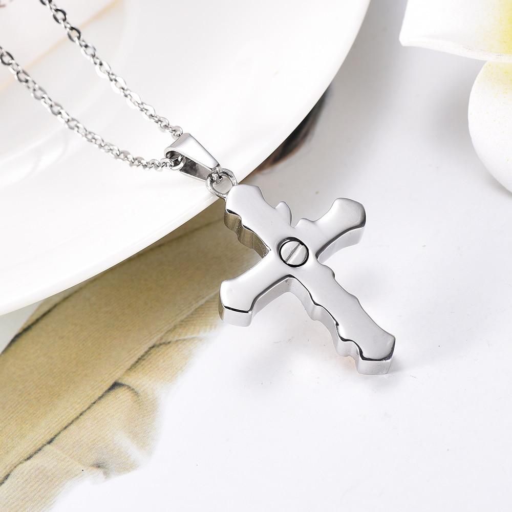 Cremation Necklace - Gold Flower & Silver Cross Cremation Urn Jewelry With Red Rhinestones
