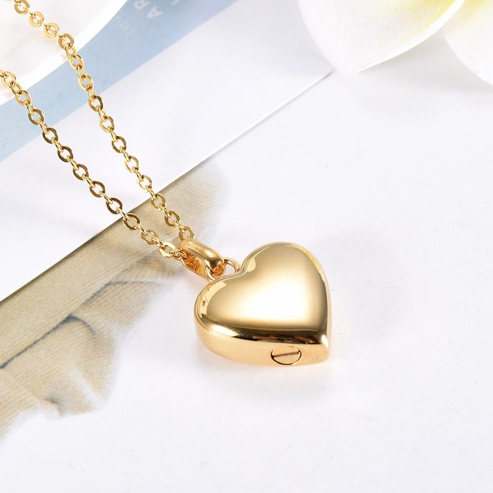 Cremation Necklace - Gold/Silver High Polished Heart Cremation Urn Necklace