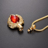 Cremation Necklace - Golden Angel Wings Heart Cremation Urn Necklace With Gemstone