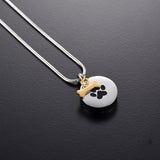 Cremation Necklace - Golden Dog Bone Charm & Paw Print Cremation Urn Necklace
