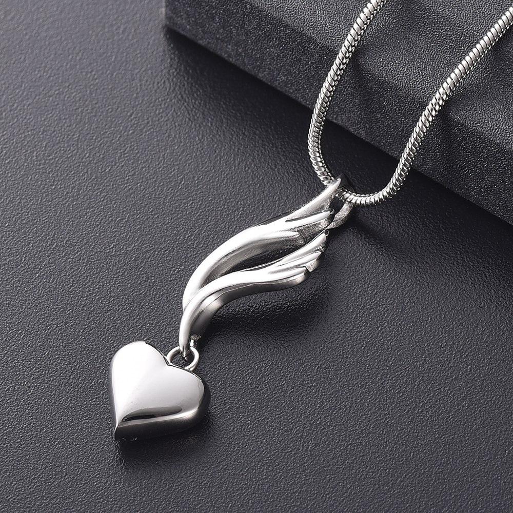 Cremation Necklace - Heart & Angel Wing Cremation Urn Necklace