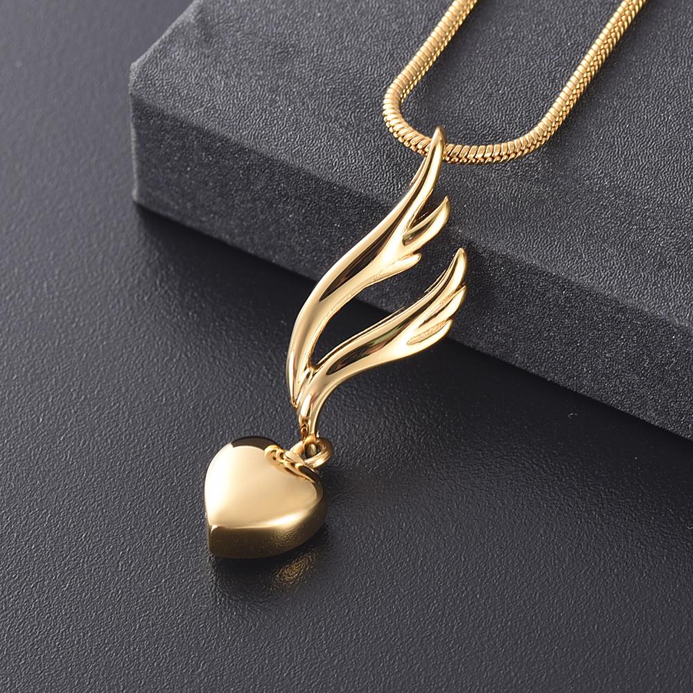 Cremation Necklace - Heart & Angel Wing Cremation Urn Necklace