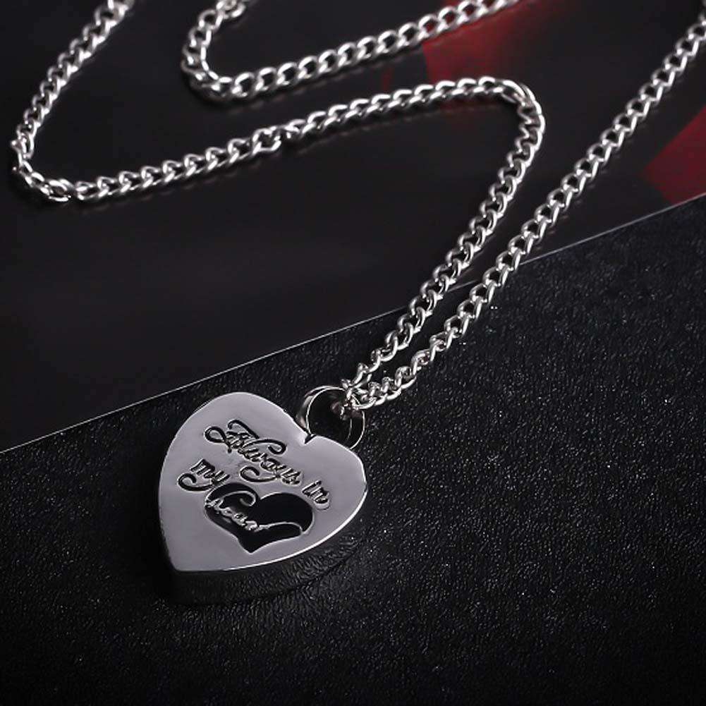 Cremation Necklace - Heart Shaped Cremation Urn Necklace Engraved With "Always In My Heart"
