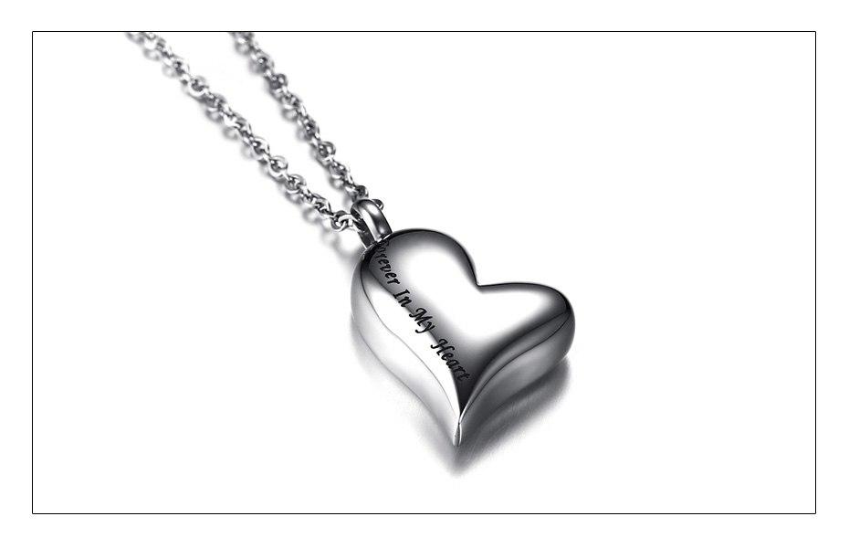 Cremation Necklace - Heart Shaped Cremation Urn Necklace Engraved With "Forever In My Heart"