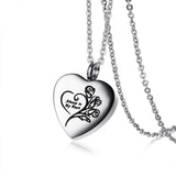 Cremation Necklace - Heart Shaped Cremation Urn Necklace Engraved With Roses & "Always In My Heart"