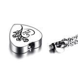 Cremation Necklace - Heart Shaped Cremation Urn Necklace Engraved With Roses & "Always In My Heart"