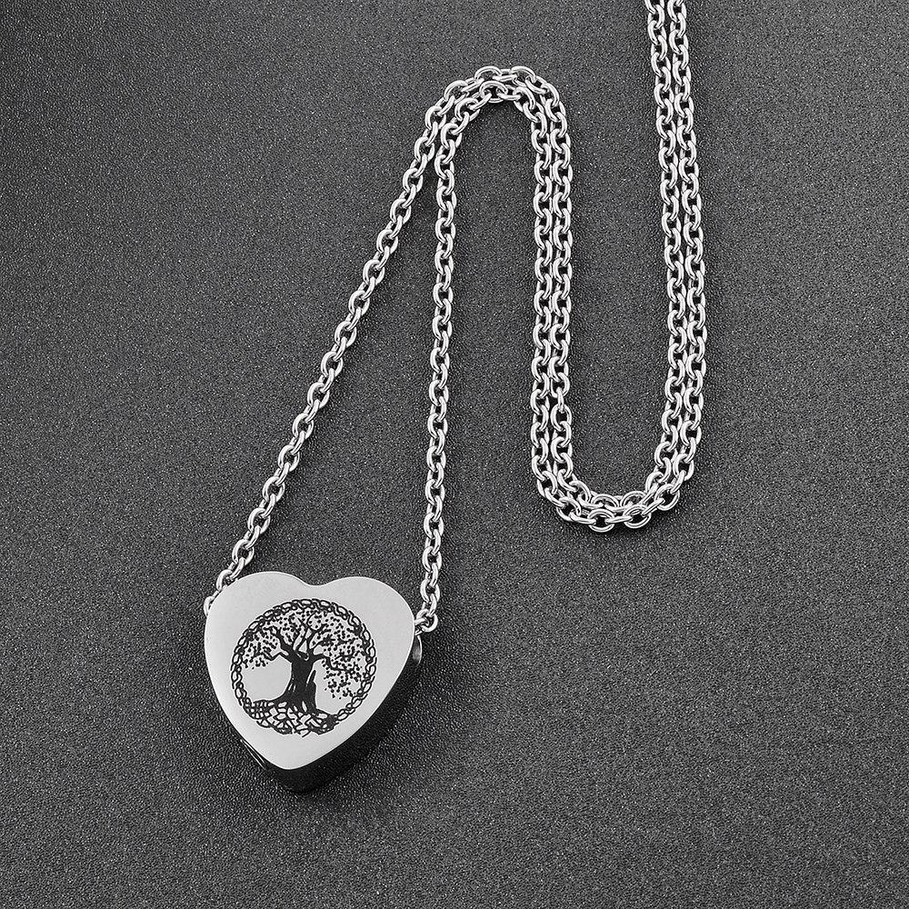Cremation Necklace - Heart Shaped Cremation Urn Necklace With Etched Tree Of Life