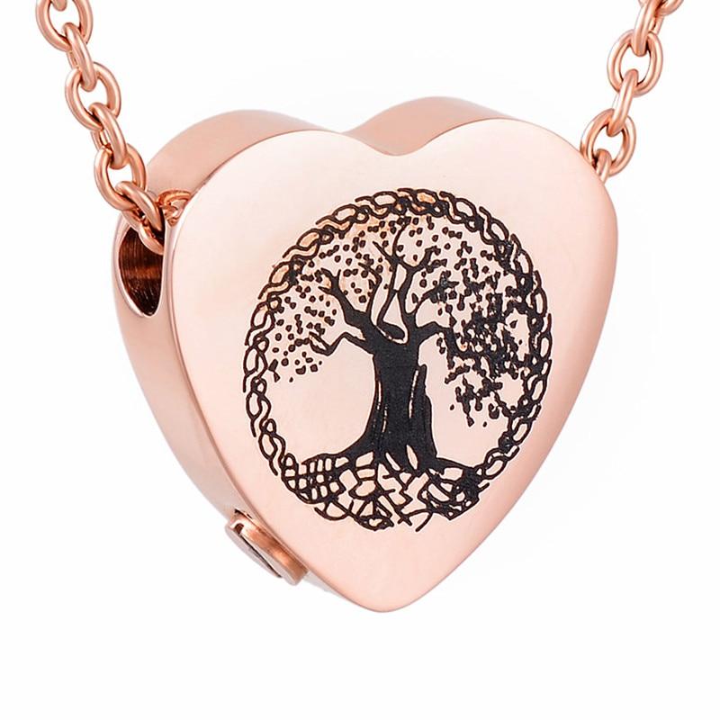 Cremation Necklace - Heart Shaped Cremation Urn Necklace With Etched Tree Of Life