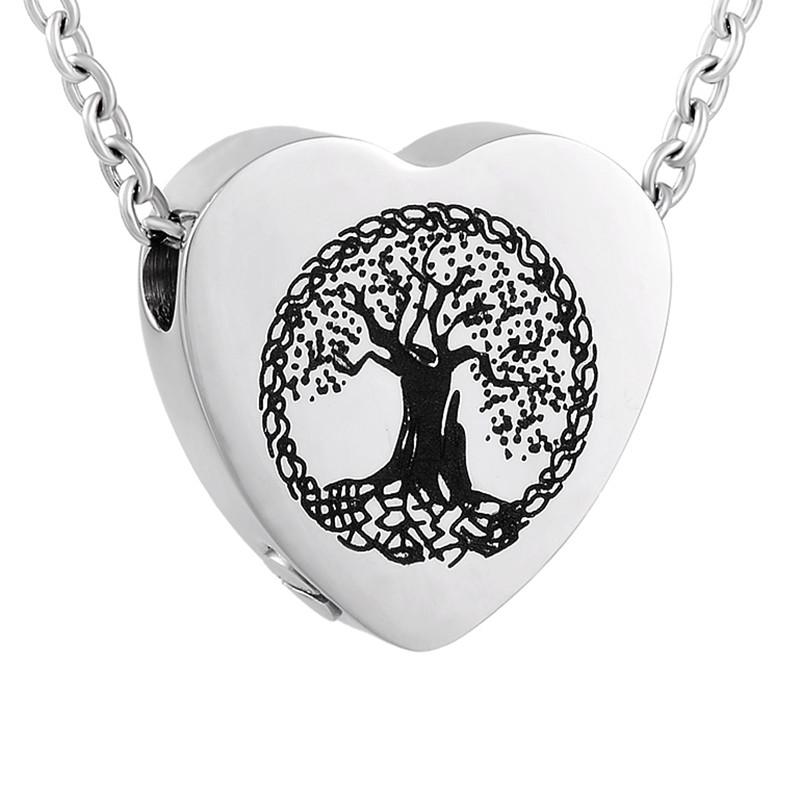 Cremation Necklace - Heart Shaped Cremation Urn Necklace With Etched Tree Of Life