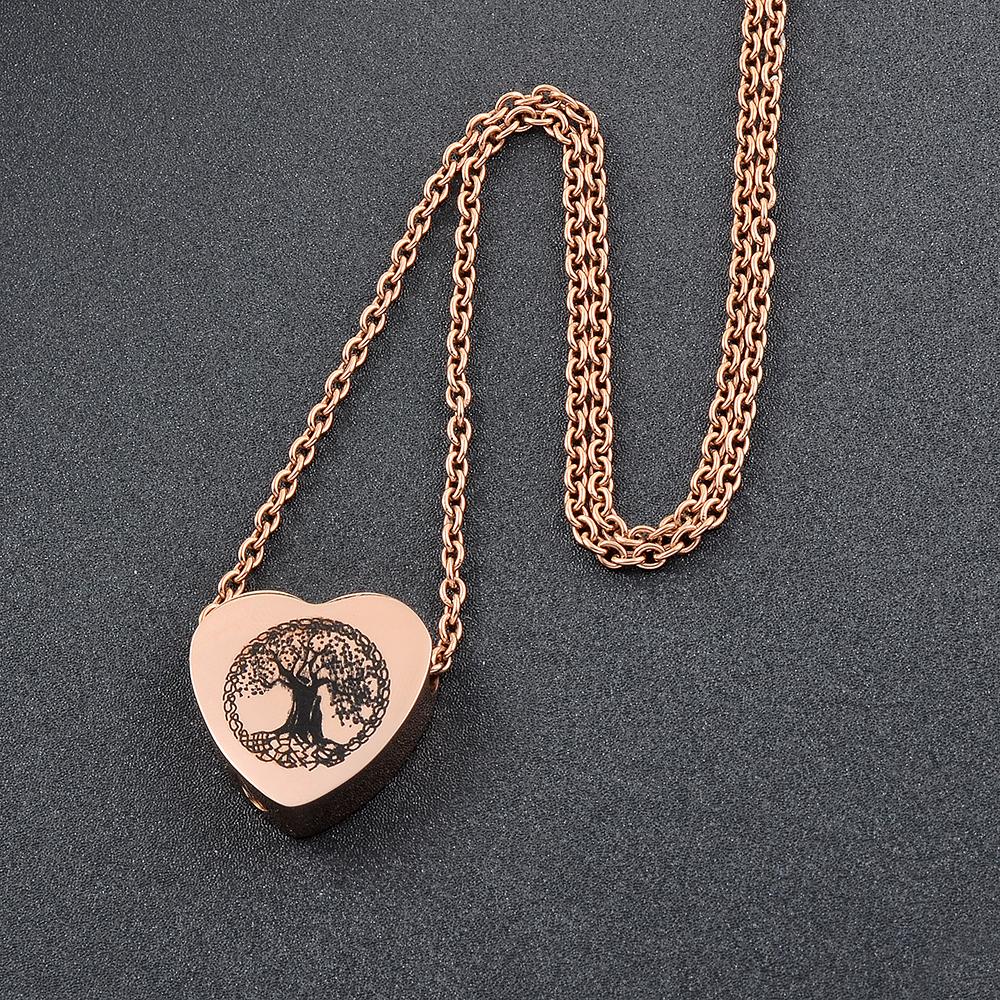 Cremation Necklace - Heart Shaped Cremation Urn Necklace With Etched Tree Of Life
