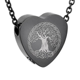 Cremation Necklace - Heart Shaped Cremation Urn Necklace With Etched Tree Of Life