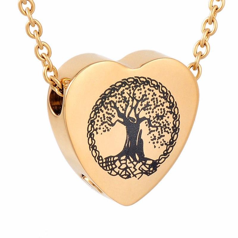 Cremation Necklace - Heart Shaped Cremation Urn Necklace With Etched Tree Of Life