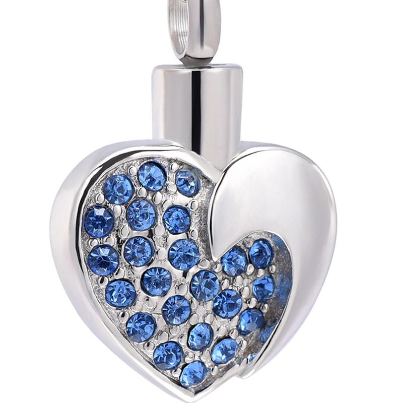 Cremation Necklace - Heart Shaped Cremation Urn Necklace With Rhinestones