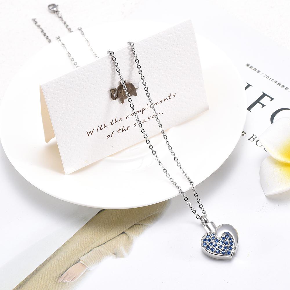 Cremation Necklace - Heart Shaped Cremation Urn Necklace With Rhinestones