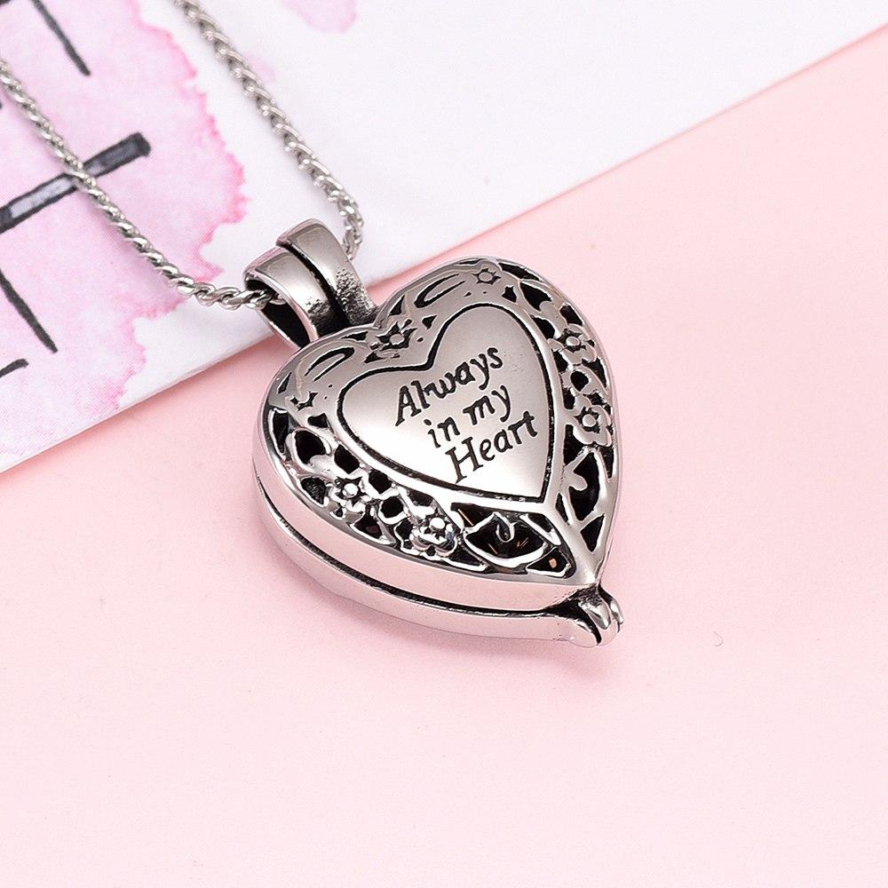 Cremation Necklace - Heart Shaped Locket "Always In My Heart" Cremation Urn Necklace