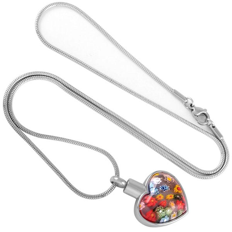 Cremation Necklace - Heart Shaped Murano Glass Cremation Urn Necklace