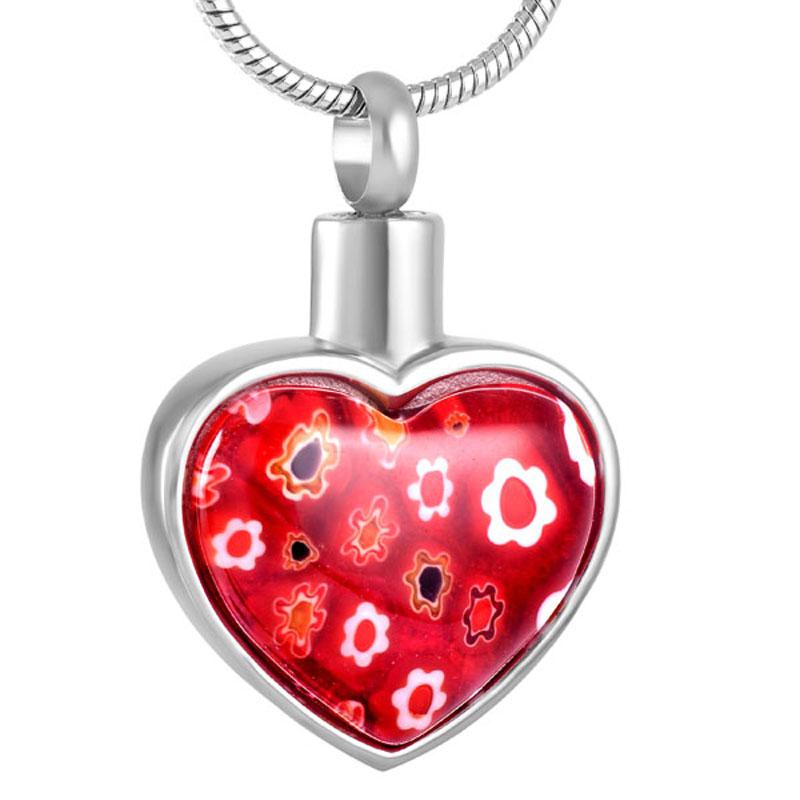 Cremation Necklace - Heart Shaped Murano Glass Cremation Urn Necklace