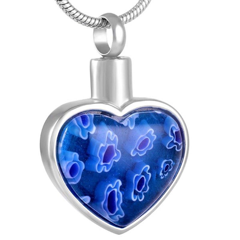 Cremation Necklace - Heart Shaped Murano Glass Cremation Urn Necklace
