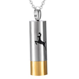 Cremation Necklace - Hunter Silver & Gold Cylinder Cremation Urn Necklace With A Deer