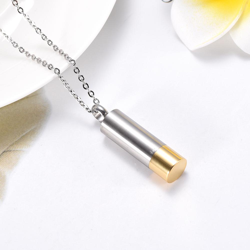 Cremation Necklace - Hunter Silver & Gold Cylinder Cremation Urn Necklace With A Deer