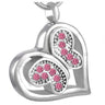 Cremation Necklace - Jeweled Butterfly In Heart Cremation Urn Necklace With Rhinestones