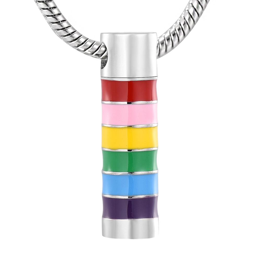 Cremation Necklace - LGBT Rainbow Cylinder Cremation Urn Necklace