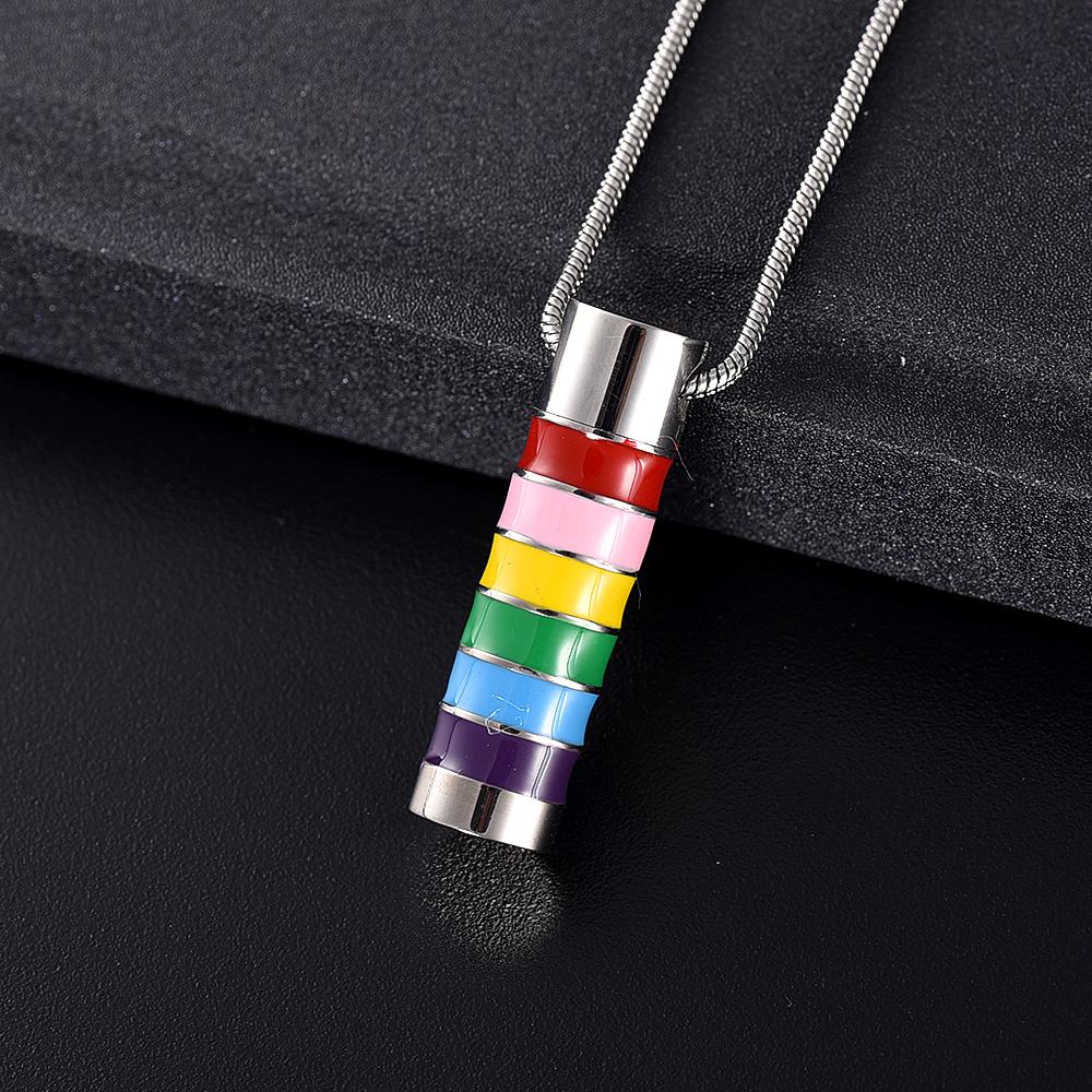 Cremation Necklace - LGBT Rainbow Cylinder Cremation Urn Necklace