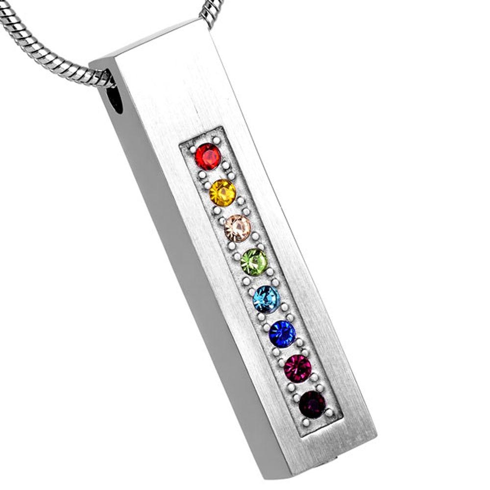 Cremation Necklace - LGBT Rainbow Rhinestone Cylinder Cremation Jewelry Necklace
