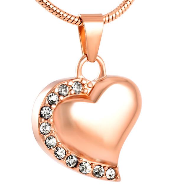 Cremation Necklace - Memorial Heart Cremation Urn Necklace With Rhinestones