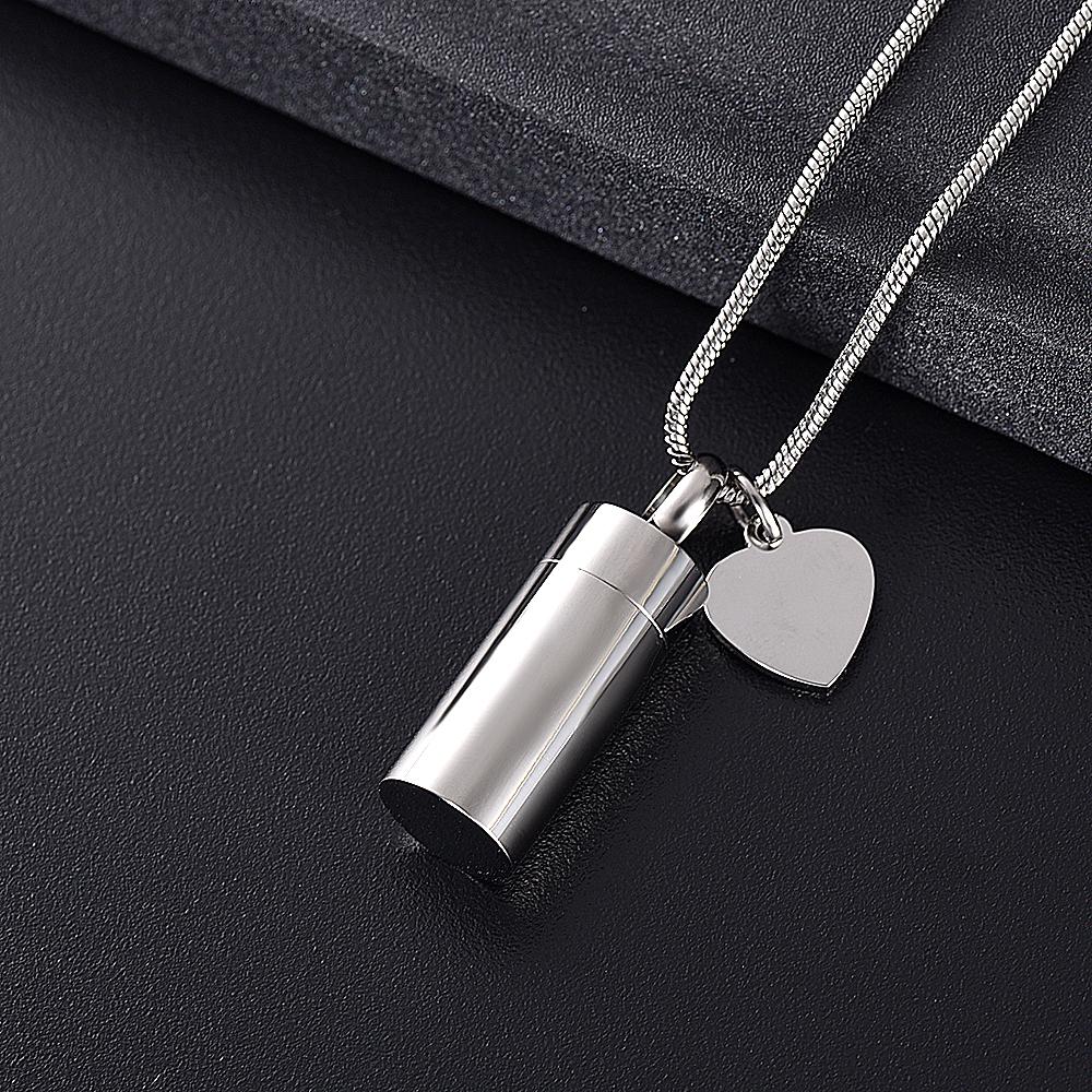 Cremation Necklace - "Miss You" Silver Cylinder Cremation Urn Necklace
