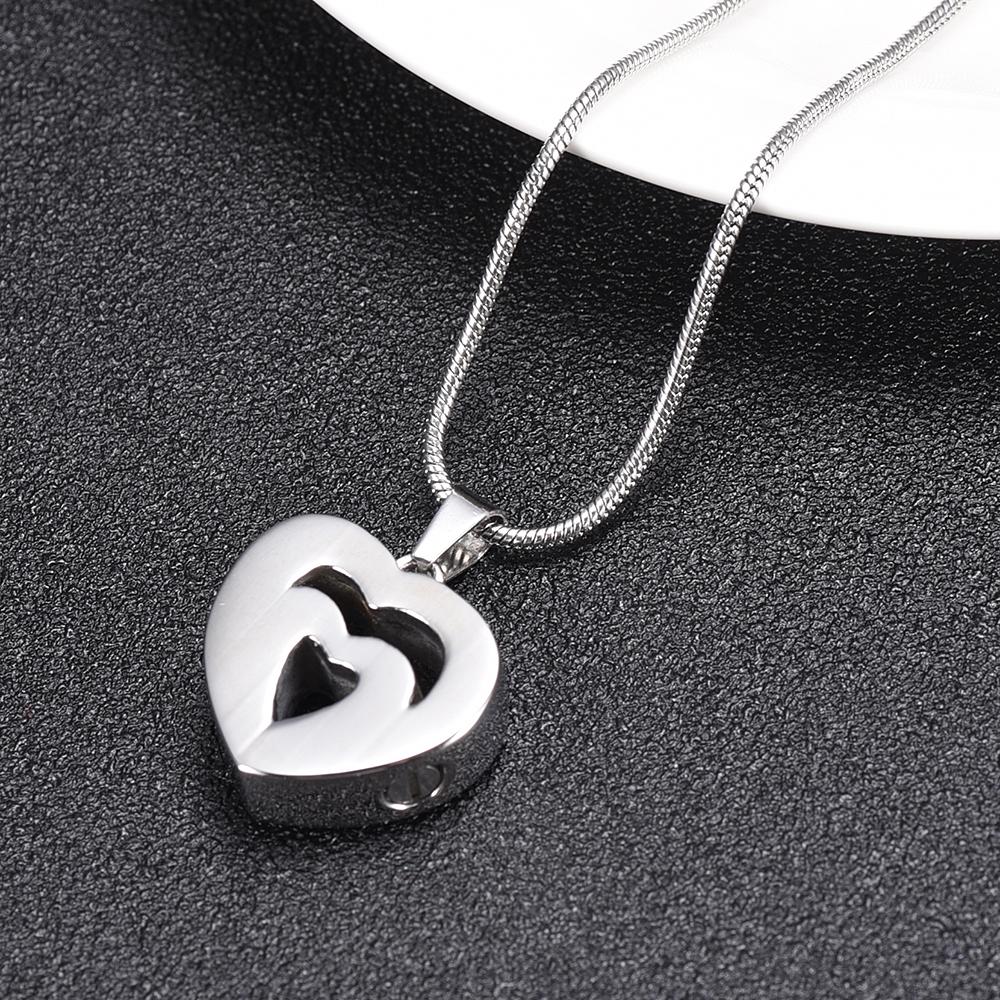 Cremation Necklace - Modern Double Heart Cremation Urn Necklace